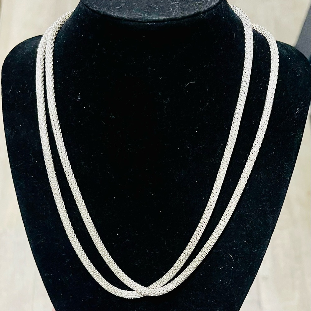 Italian Sterling Silver Double Mesh Necklace 17” 30g 925 Lobster Clasp
